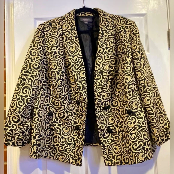 Liz Claiborne Black and Cream Patterned Blazer 20W - Picture 4 of 17